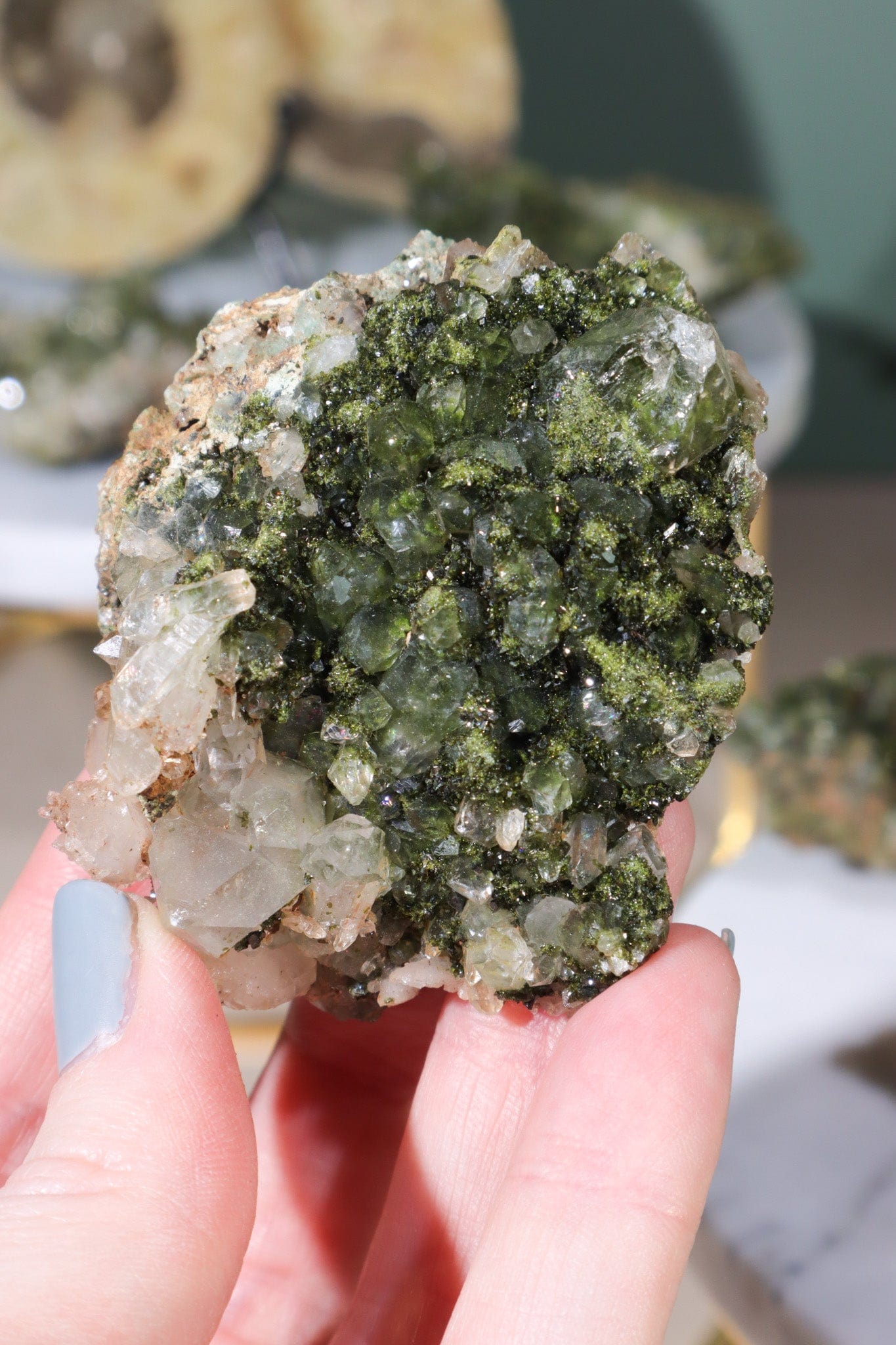 Epidote in quartz cluster hotsell 159 Grams