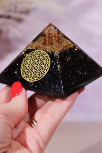 Black Tourmaline Orgone - Flower of Life 6cm Orgone Tali & Loz Crystals