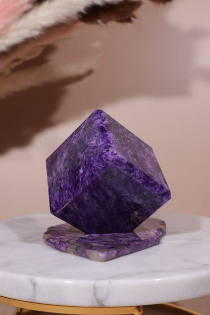 Charoite Cube on Slice Pair 7.5cm Polished Crystals Tali & Loz Crystals