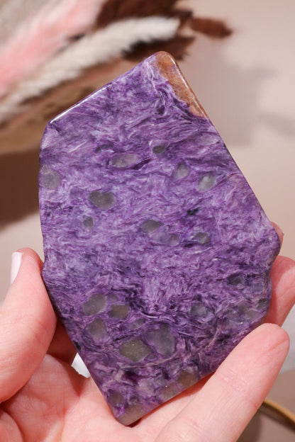 Charoite Cube on Slice Pair 7.5cm Polished Crystals Tali & Loz Crystals