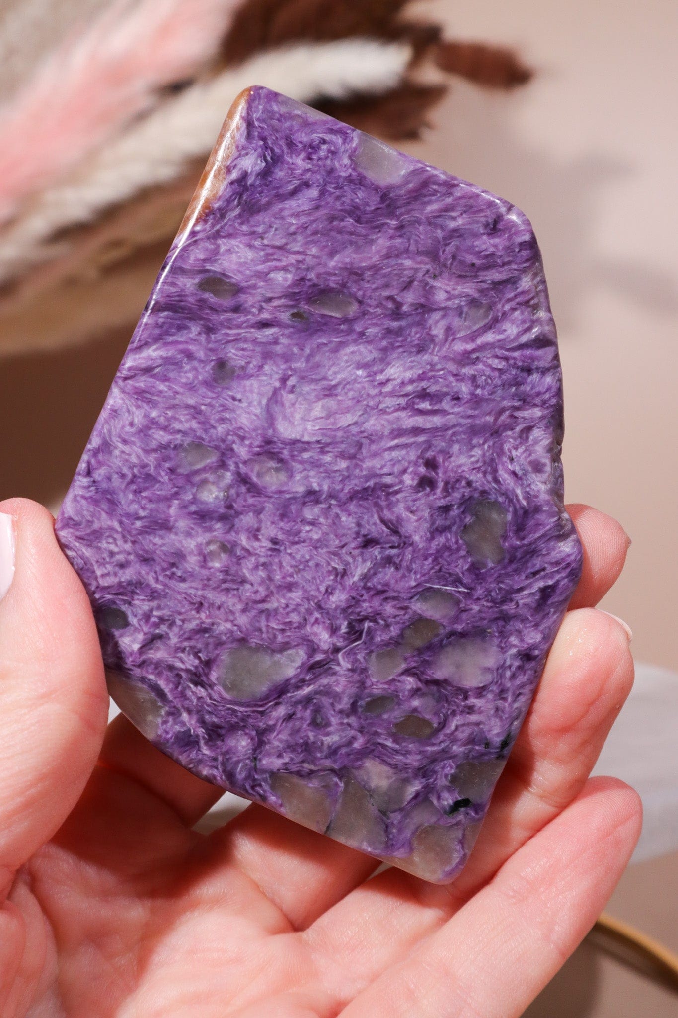 Charoite Cube on Slice Pair 7.5cm Polished Crystals Tali & Loz Crystals