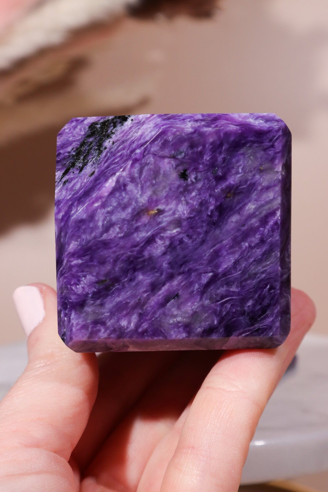 Charoite Cube on Slice Pair 7.5cm Polished Crystals Tali & Loz Crystals