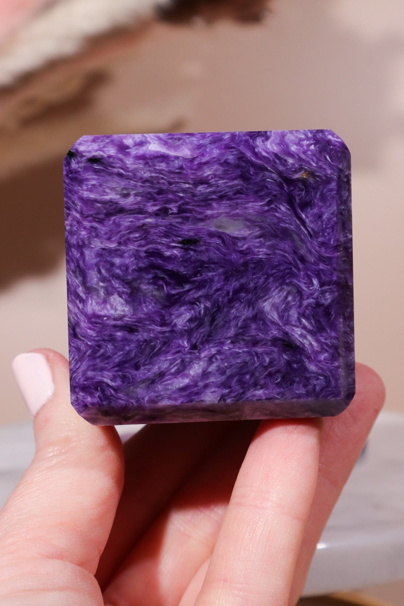 Charoite Cube on Slice Pair 7.5cm Polished Crystals Tali & Loz Crystals