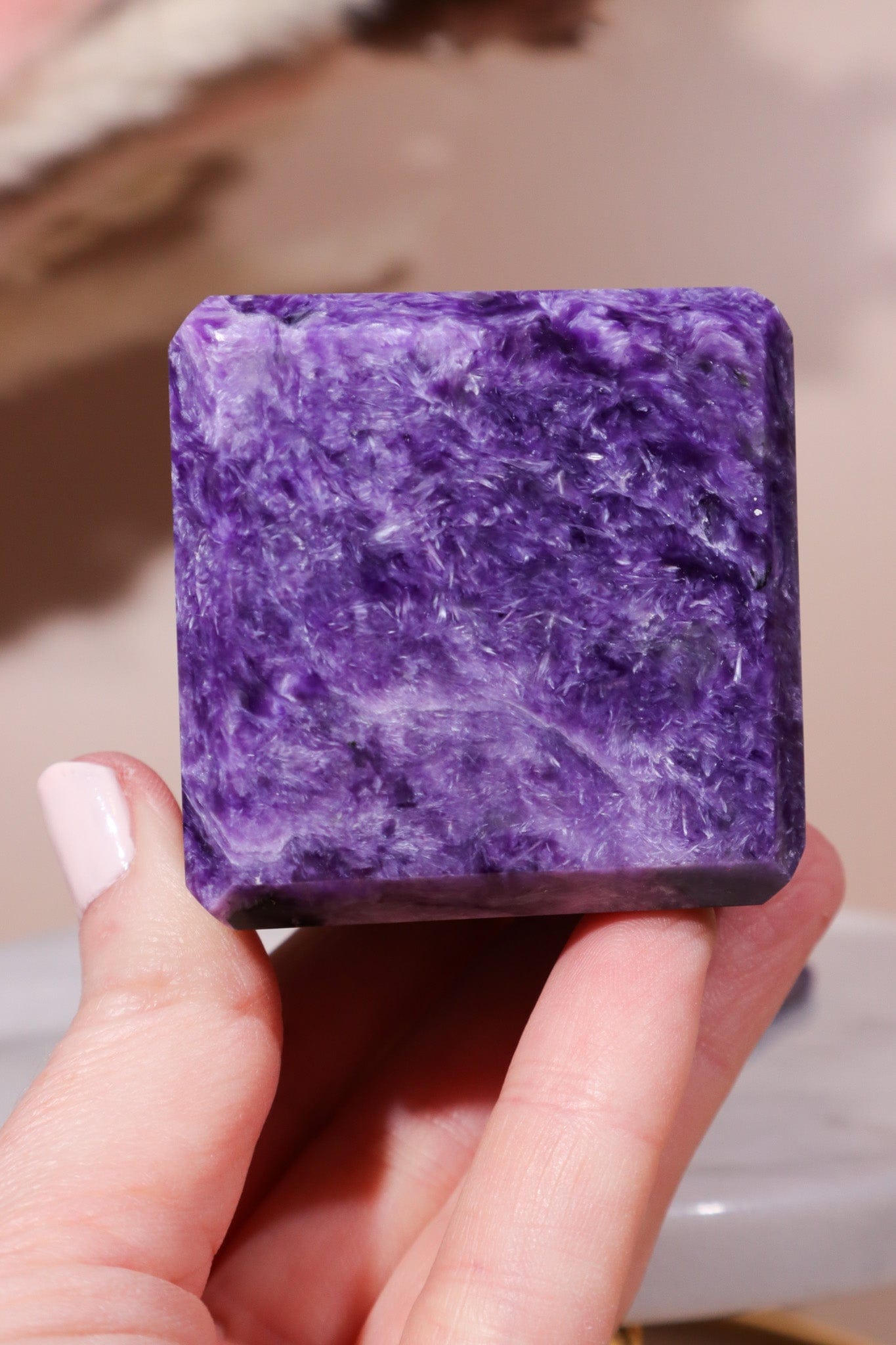 Charoite Cube on Slice Pair 7.5cm Polished Crystals Tali & Loz Crystals