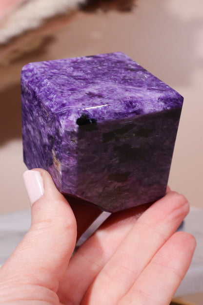 Charoite Cube on Slice Pair 7.5cm Polished Crystals Tali & Loz Crystals