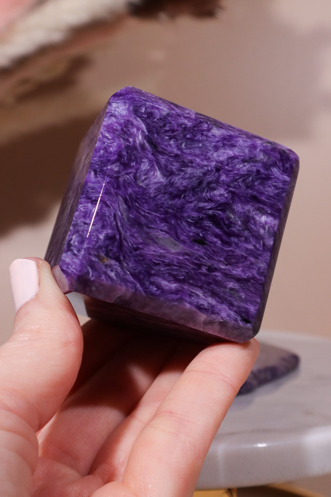 Charoite Cube on Slice Pair 7.5cm Polished Crystals Tali & Loz Crystals