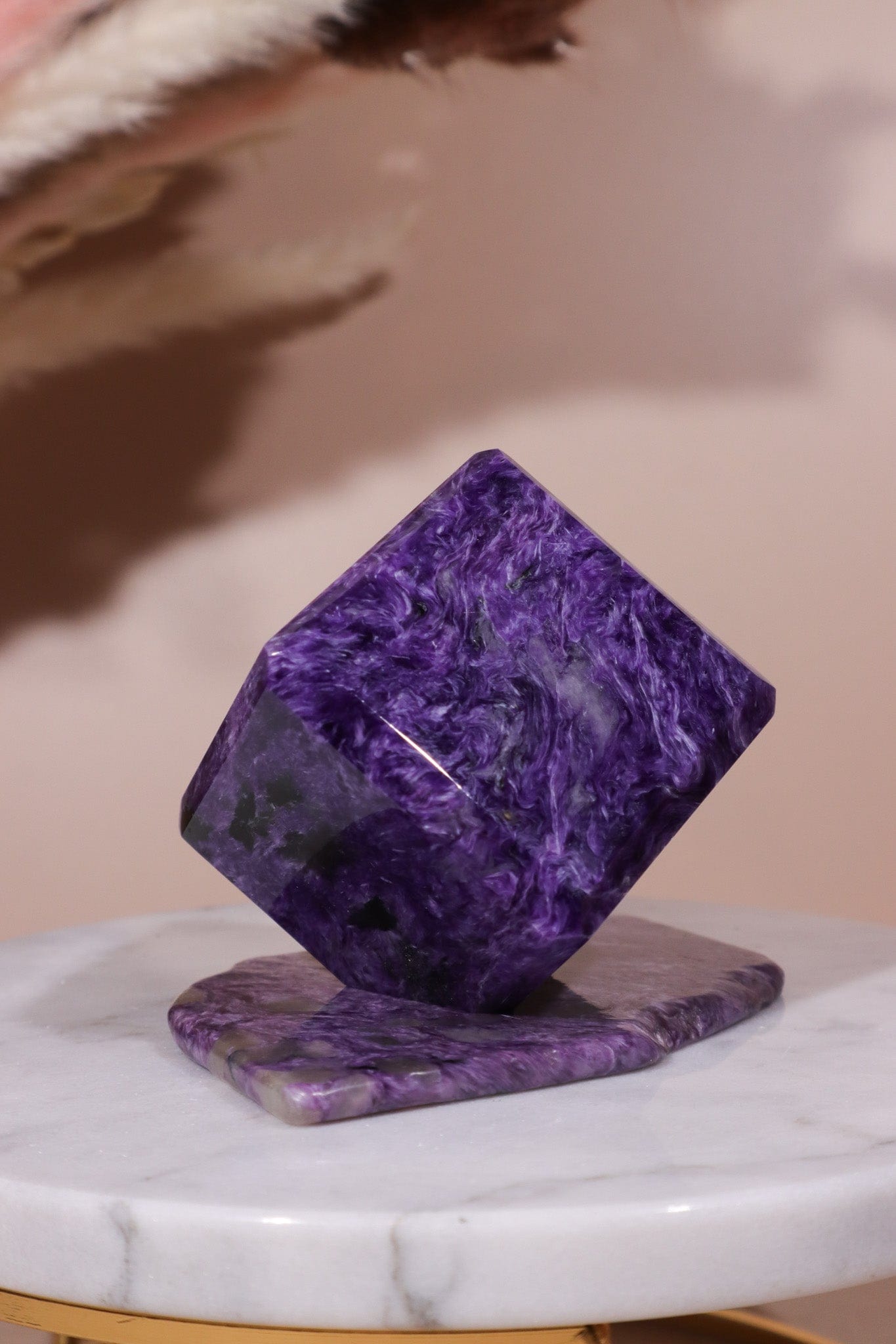 Charoite Cube on Slice Pair 7.5cm Polished Crystals Tali & Loz Crystals