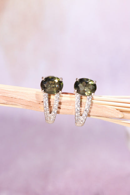 Moldavite Earrings 'Aurora' Earrings Cubic Zirconia Tali & Loz