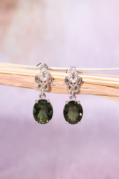 Moldavite Earrings 'Flora' Earrings Cubic Zirconia Tali & Loz