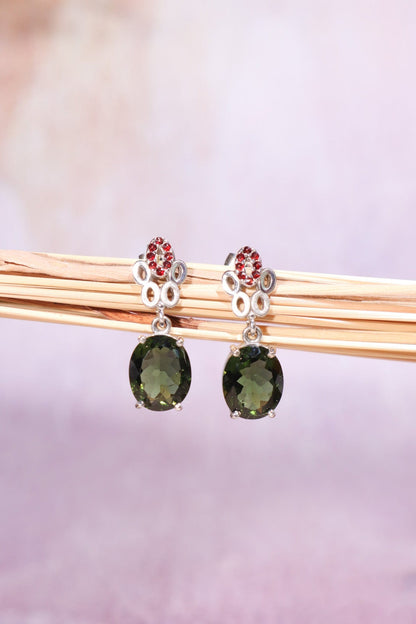 Moldavite Earrings 'Flora' Earrings Garnet Tali & Loz