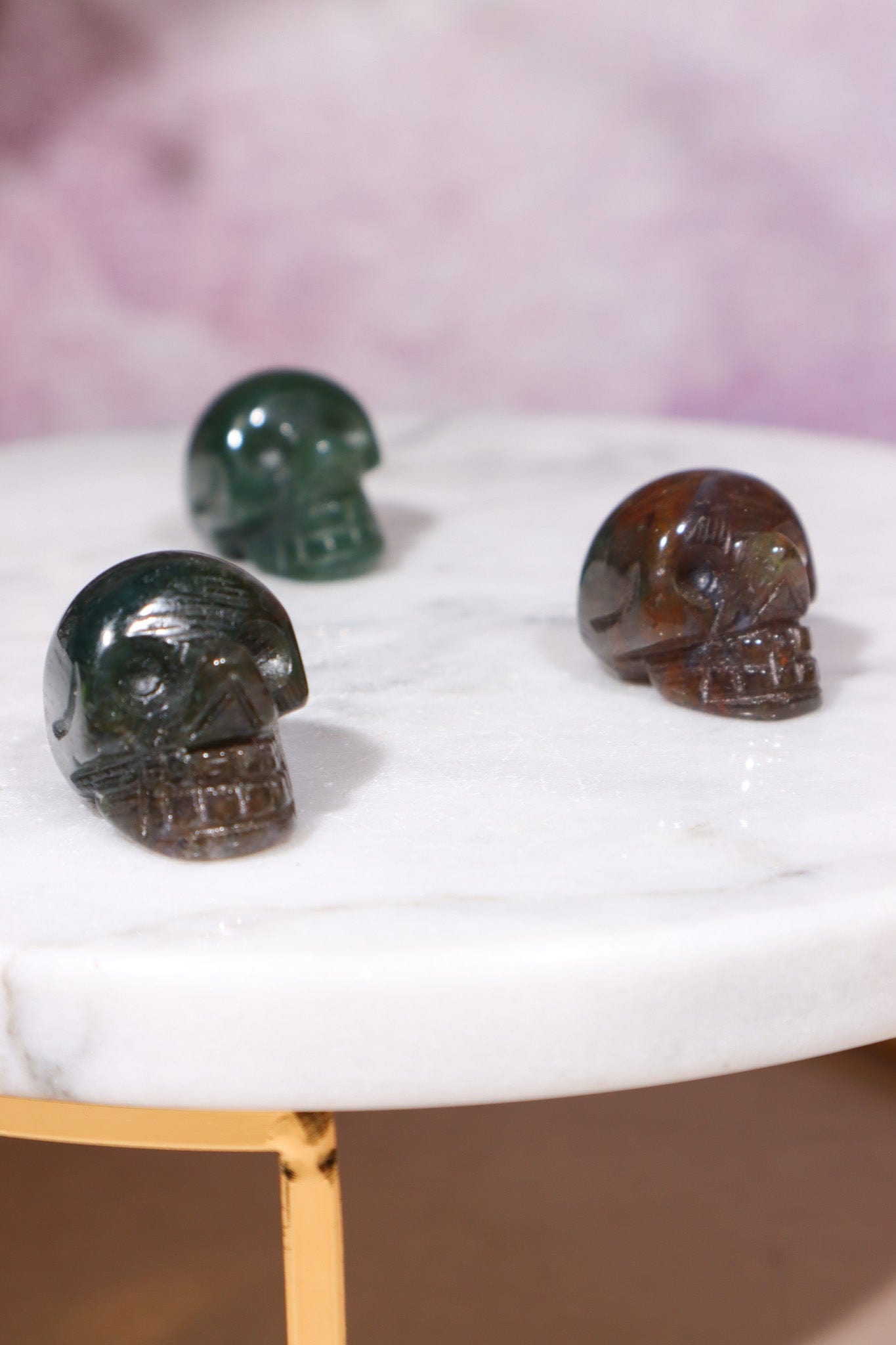 Moss Agate Skulls 2cm Skulls Tali & Loz Crystals