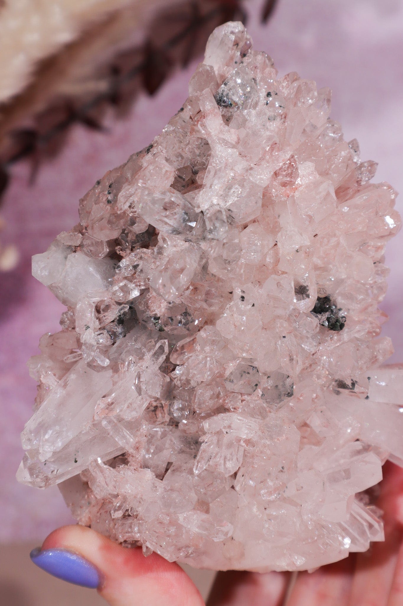 Pink Lemurian Cluster with Chlorite Inclusions 0.4kg Rocks & Fossils Tali & Loz Crystals