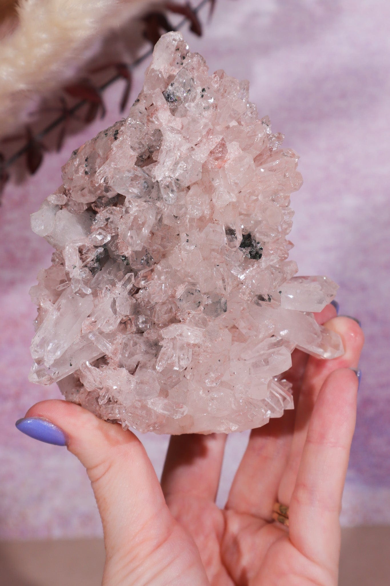 Pink Lemurian Cluster with Chlorite Inclusions 0.4kg Rocks & Fossils Tali & Loz Crystals