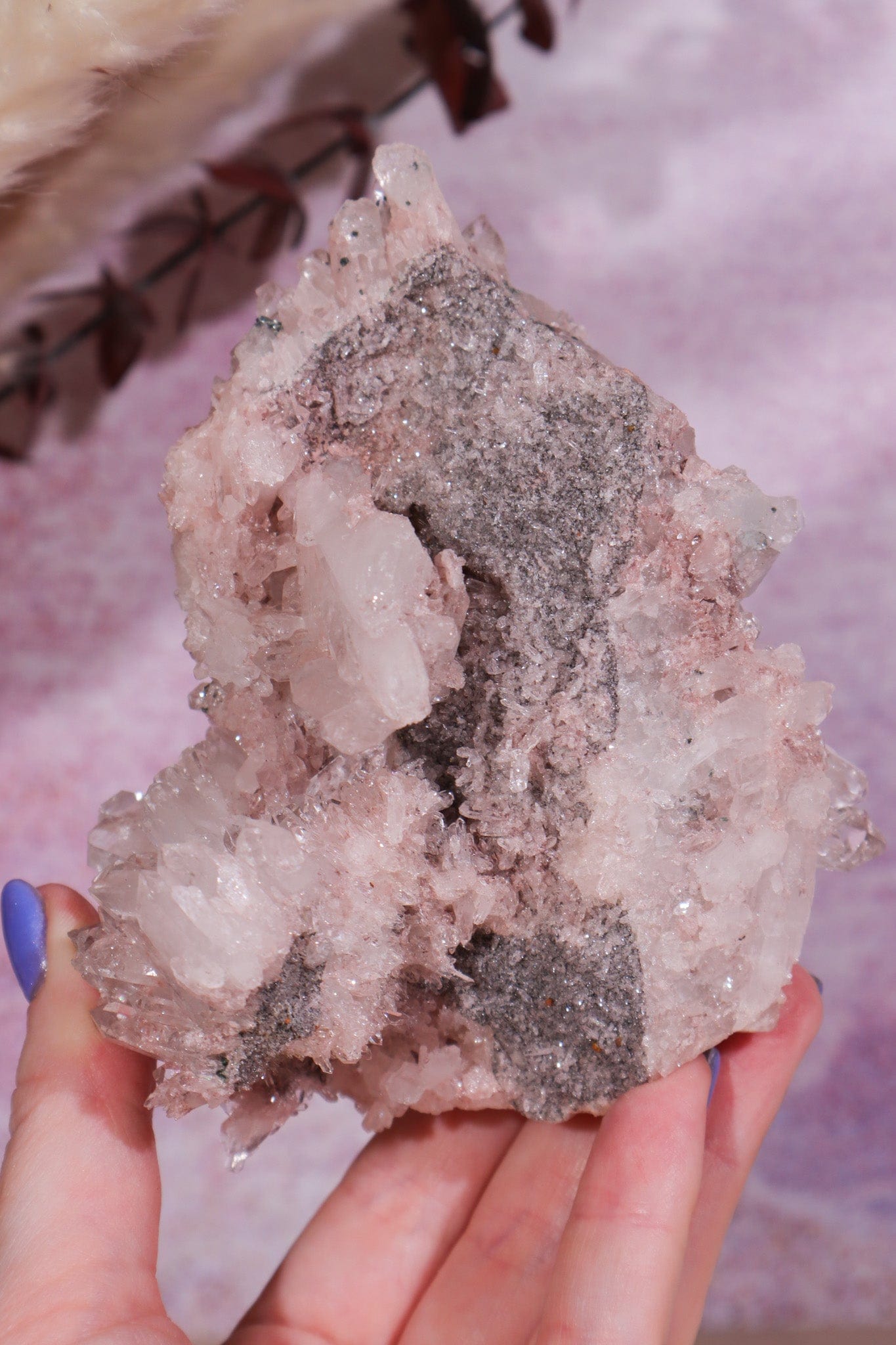 Pink Lemurian Cluster with Chlorite Inclusions 0.4kg Rocks & Fossils Tali & Loz Crystals