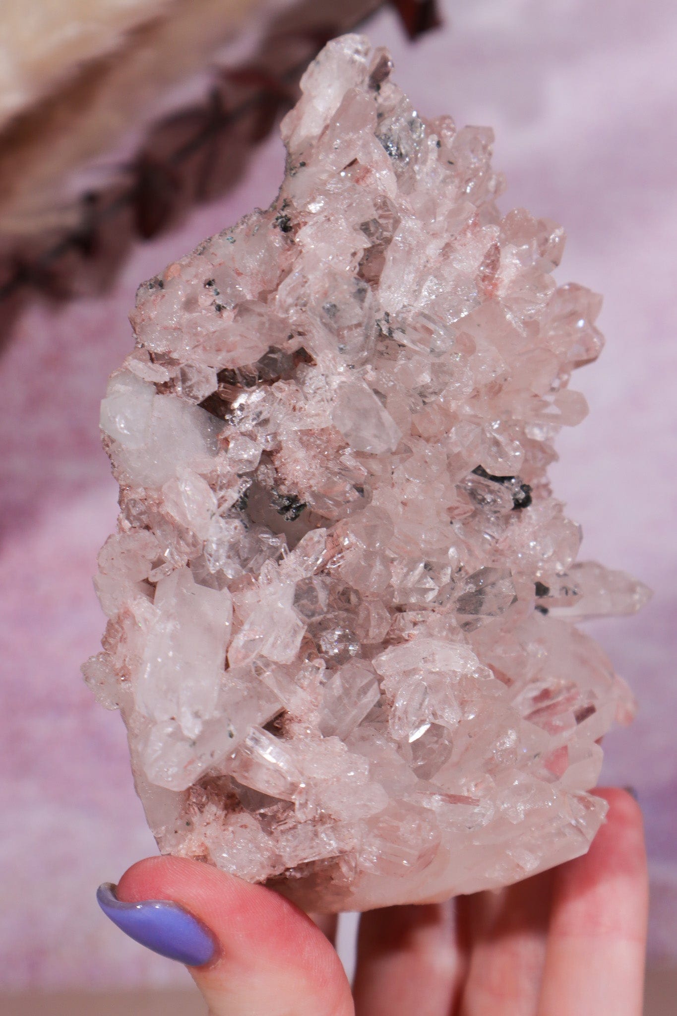 Pink Lemurian Cluster with Chlorite Inclusions 0.4kg Rocks & Fossils Tali & Loz Crystals