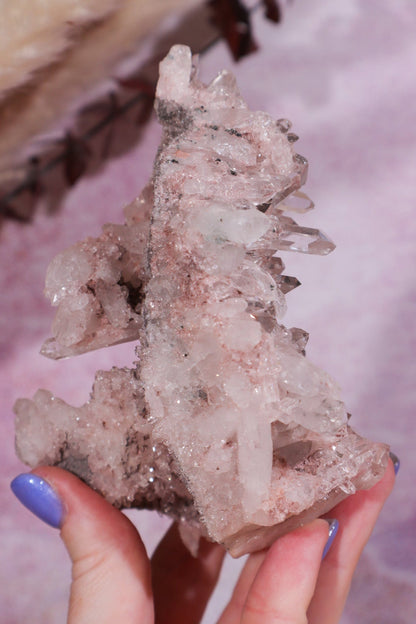 Pink Lemurian Cluster with Chlorite Inclusions 0.4kg Rocks & Fossils Tali & Loz Crystals