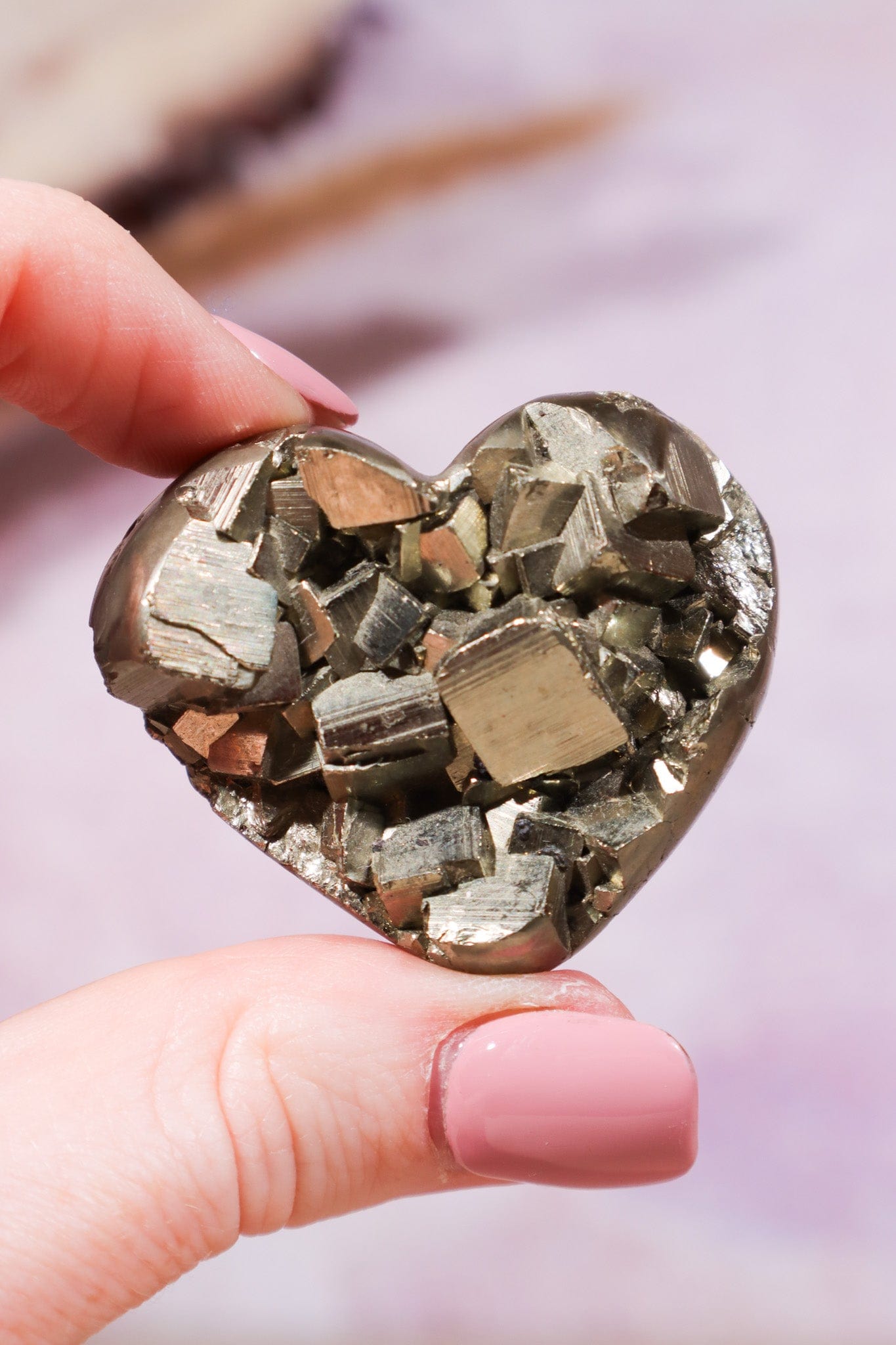 Pyrite Heart 45mm Mushrooms Tali & Loz