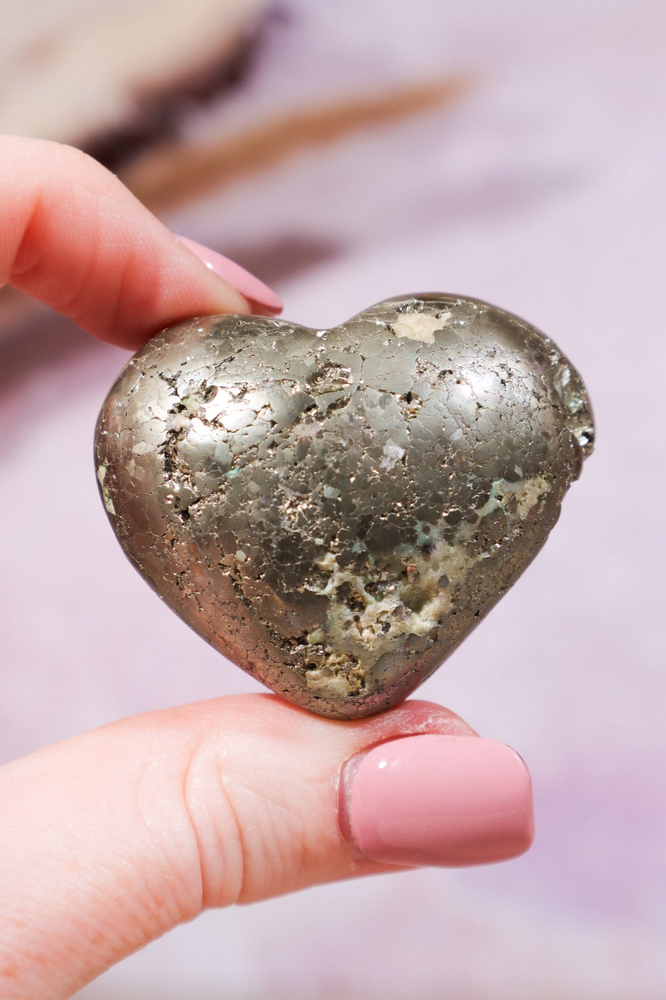 Pyrite Heart 45mm Mushrooms Tali & Loz