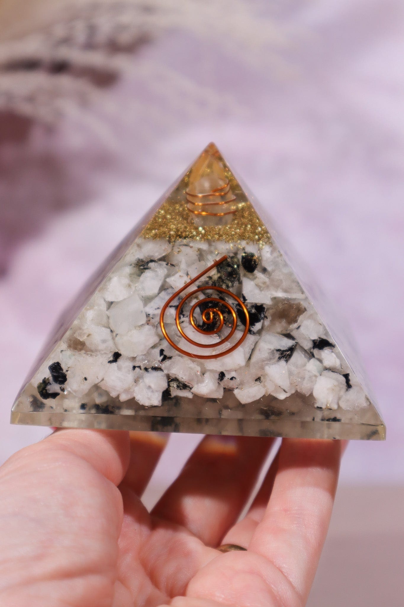 Rainbow Moonstone Orgone Pyramid 6.5cm Orgone Tali & Loz Crystals