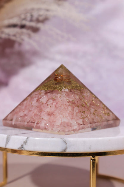 Rose Quartz Orgone Pyramid 6.5cm - Tali & Loz Crystals