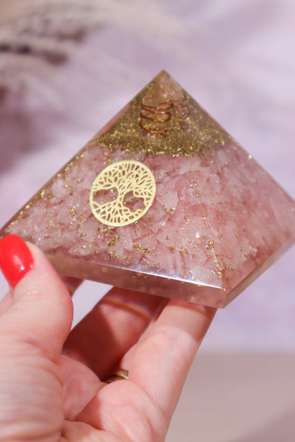 Rose Quartz Orgone Pyramid 6.5cm - Tali & Loz Crystals