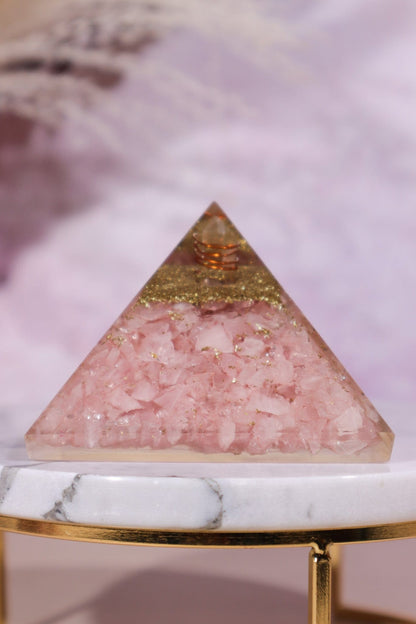 Rose Quartz Orgone Pyramid 6.5cm - Tali & Loz Crystals