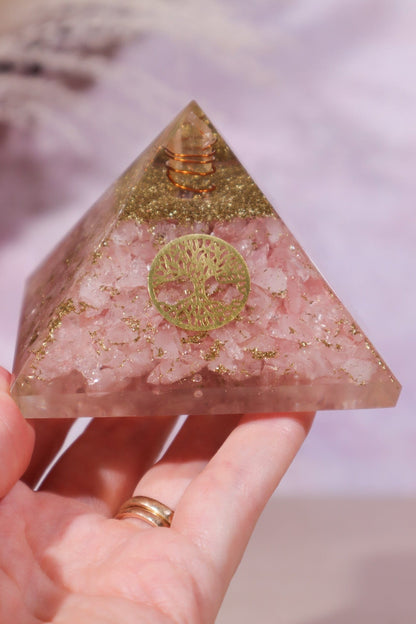 Rose Quartz Orgone Pyramid 6.5cm - Tali & Loz Crystals