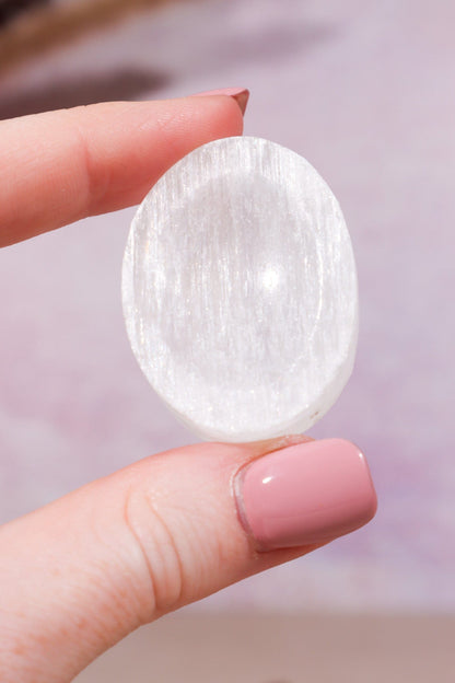 Selenite Worry Stones 4cm Palmstone Tali & Loz Crystals