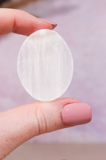 Selenite Worry Stones 4cm Palmstone Tali & Loz Crystals