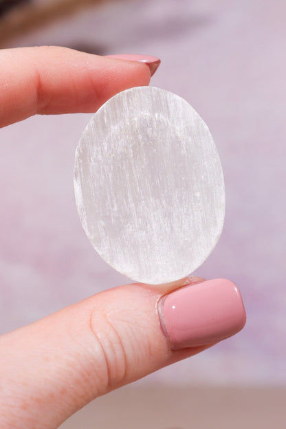 Selenite Worry Stones 4cm Palmstone Tali & Loz Crystals