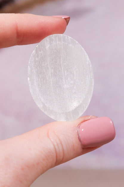 Selenite Worry Stones 4cm Palmstone Tali & Loz Crystals